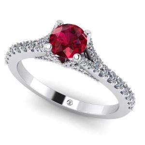 Inel de logodna cu rubin 5 mm si diamante din aur ES284