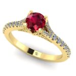 Inel logodna cu rubin AAA si diamante din aur galben ES284