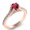 Inel logodna cu rubin natural si diamante din aur roz ES284