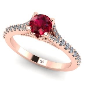 Inel logodna sina in V cu rubin si diamante din aur ES284