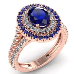 Inel de logodna cu safir culoare royal albastru si diamante din aur ES281
