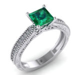 inel de logodna aur alb cu smarald verde patrat si diamante ES289