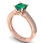 Inel logodna cu smarald patrat si diamante aur roz 18k ES289