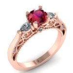 Inel logodna vintage cu rubin si diamante din aur roz ES273