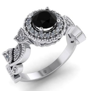 Inel logodna vintage cu diamant negru si diamante din aur alb ES291