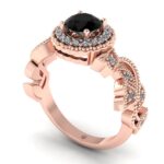 Inel logodna aur roz cu diamant negru si diamante vintage ES291