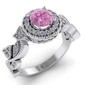 Inel de logodna cu diamant roz si diamante din aur roz ES291
