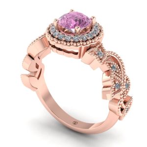 Inel logodna vintage cu diamant roz si diamante din aur roz 750 ES291