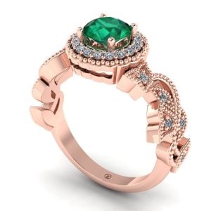 Inel logodna cu smarald si diamante din aur roz ES291