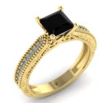 Inel logodna vintage cu diamant negru si diamante din aur galben ES289