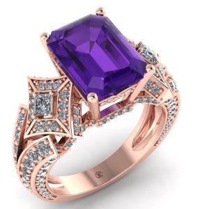 Inel din aur roz cu emerald 4 carate si diamante albe ES279