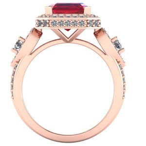 Inel lux cu rubin emerald si diamante din aur roz 18k ES275