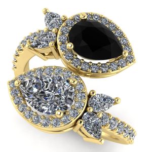 Inel luxury cu diamant lacrima negru si diamante din aur ES396