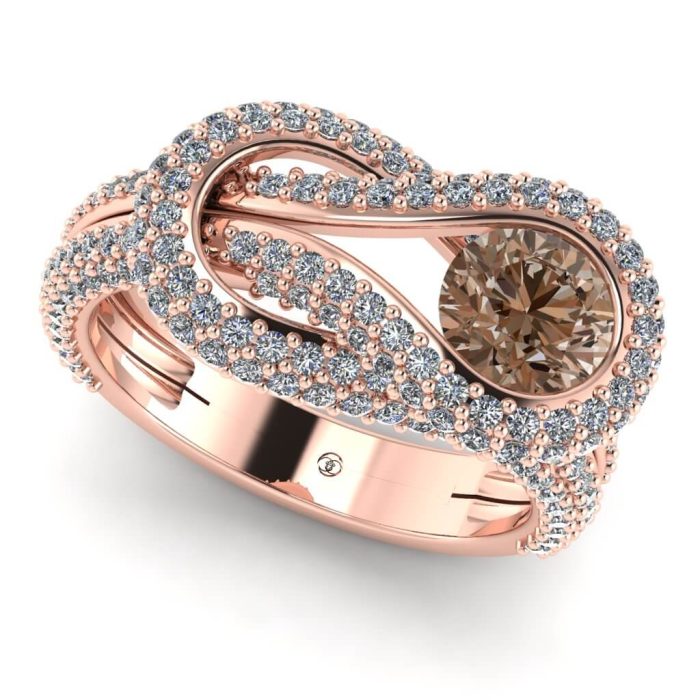 Inel logodna model unic cu diamant maro 0.70 carate si diamante secundare albe 1.55 ES309