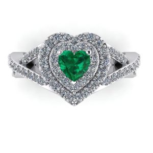 Inel cu piatra verde smarald inima si diamante din aur de logodna ES305