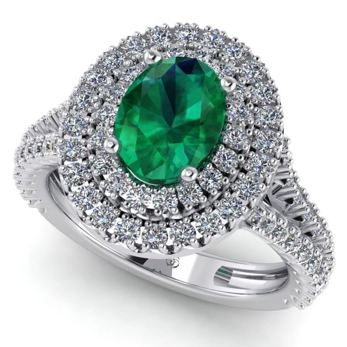 Inel cu smarald forma oval si diamante din aur de logodna ES281