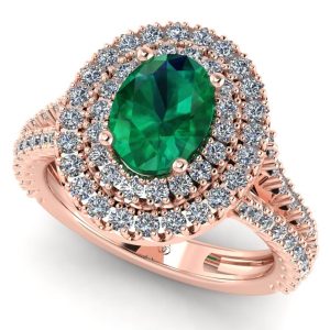Inel anturaj cu smarald oval si diamante naturale din aur roz ES281