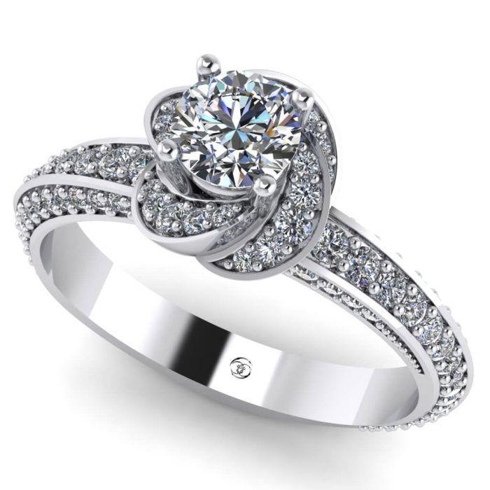 Inel rasucit floral cu diamante transparente din aur de logodna ES280