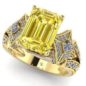 Inel cu safir galben AAA si diamante din aur galben 18k ES279