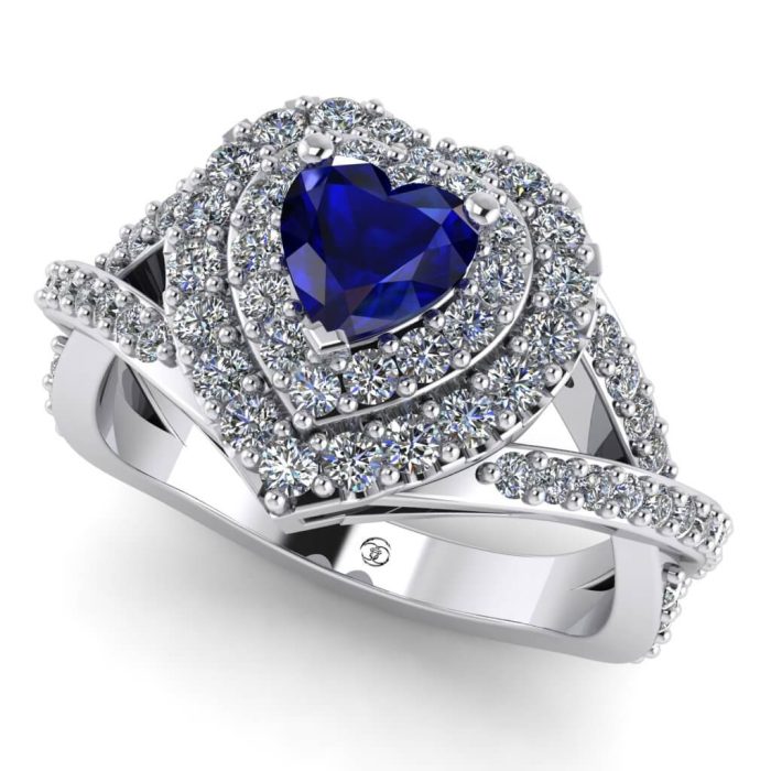 Inel cu safir inima 5mm si diamante 0.95 carate aur ES305
