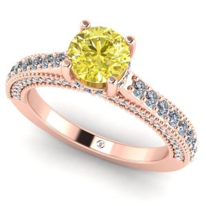Inel logodna aur roz cu diamant rotund galben si incolor ES383