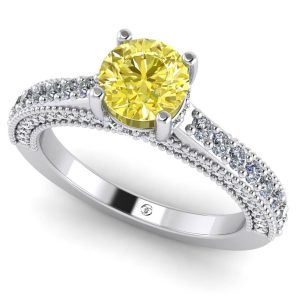 Inel logodna cu diamant galben si alb din aur ES383