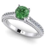 Inel cu diamant verde si diamante vintage aur logodna ES383