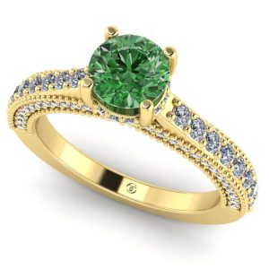 Inel din aur galben 18k cu diamant verde si diamante transparente ES383