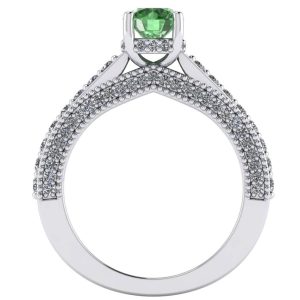 Inel din aur alb cu diamant verde si diamant secundare ES383