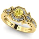Inel de logodna cu diamant galben si diamante din aur 18k galben ES400
