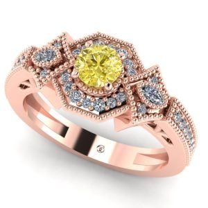 Inel de logodna cu diamant galben si diamante din aur roz ES400