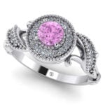 Inel cu diamant roz si diamante transparente din aur 18k de logodna ES391