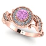 Inel de logodna vintage cu diamant roz si diamante sec albe din aur ES391