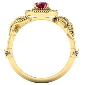 Inel logodna vintage cu rubin AAA 5 mm rotund si diamante din aur ES391