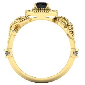 Inel de logodna cu diamant negru si diamante anturaj din aur ES391