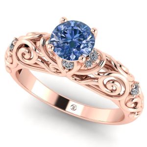 Inel logodna cu diamant albastru 0.60 carate si diamante sec din aur roz ES375