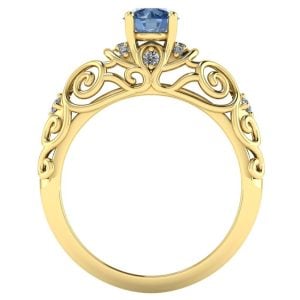Inel vintage cu diamant albastru 0.70 ct si diamante aur de logodna ES375