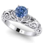 Inel de logodna cu diamant albastru sky si diamante din aur alb ES375
