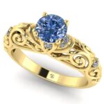 Inel vintage cu diamant albastru 0.70 ct si diamante din aur de logodna ES375
