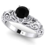 Inel logodna cu diamant negru din aur model design floral ES375