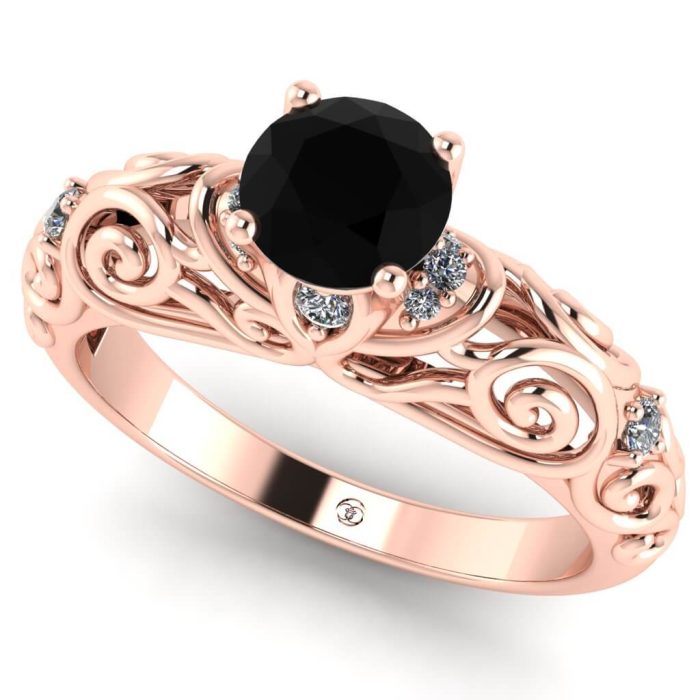 Inel de logodna cu diamant negru AA si diamante albe din aur ES375