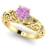 Inel cu diamant roz vintage floral din aur 18k galben ES375.