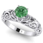 Inel vintage cu diamant verde 0.50 ct si diamante sec 0.10 ct logodna ES375