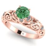 Inel vintage cu diamant verde 0.50 ct si diamante din aur de logodna ES375