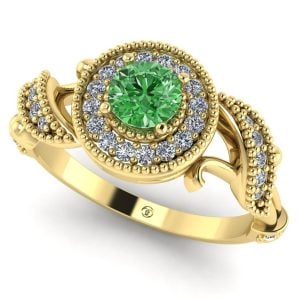 Inel de logodna cu diamant verde si diamante din aur 18k ES391