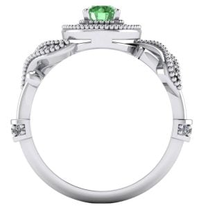 Inel de logodna vintage din aur alb cu diamant verde si diamante ES391