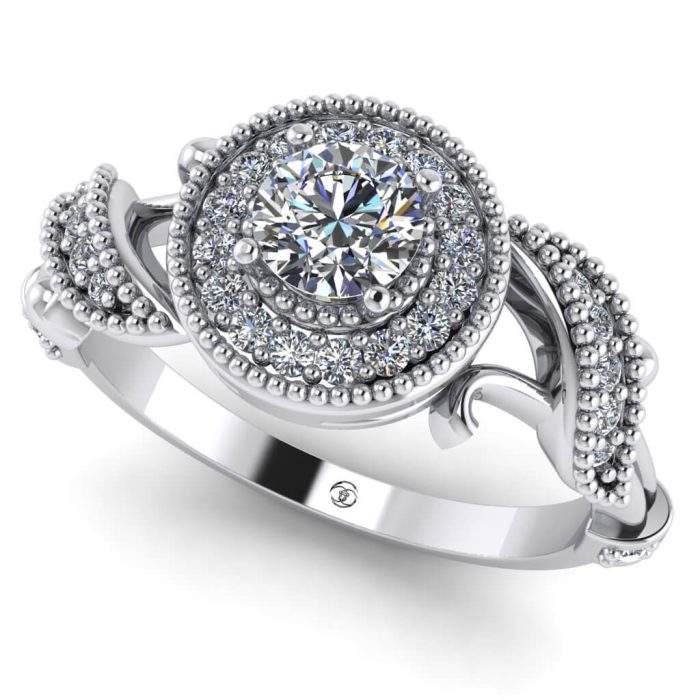 Inel logodna cu diamante naturale model halo din aur alb ES391