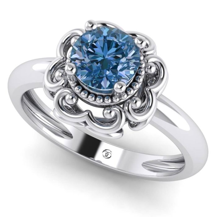 Inel logodna solitaire art deco cu diamant albastru aur alb ES288