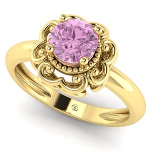 Inel solitaire vintage cu diamant roz din aur galben ES288