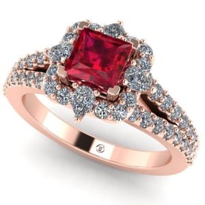 Inel din aur cu rubin AAA si diamante din aur roz ES390